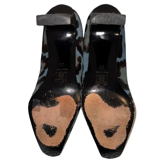Rare Vintage Fendi Blue Leopard Calf Hair Heels Pumps Size 36 Italy - Picture 9 of 14